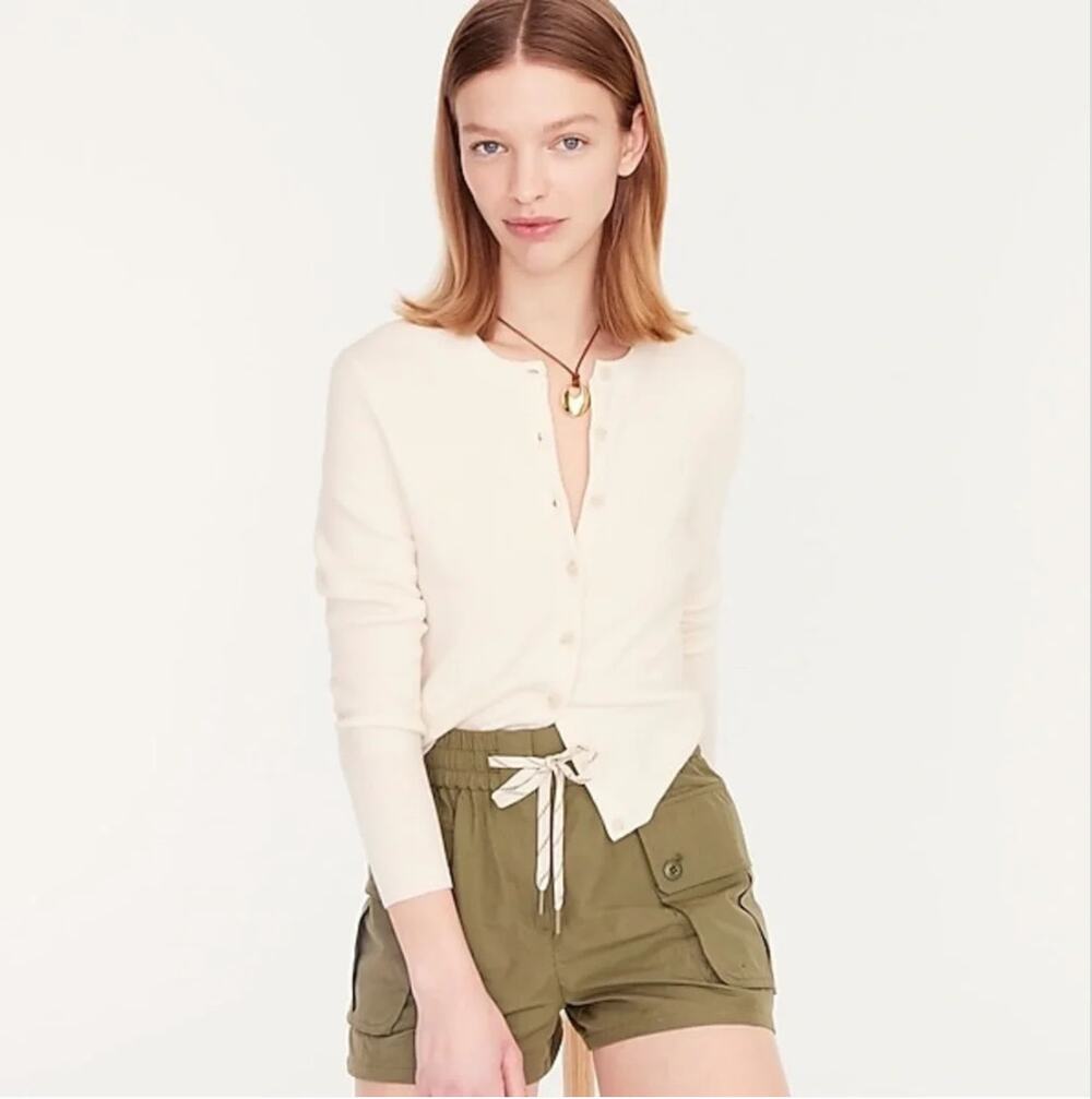 J. Crew Ribbed Jackie Cardigan Sweater Ivory BG086 Size M